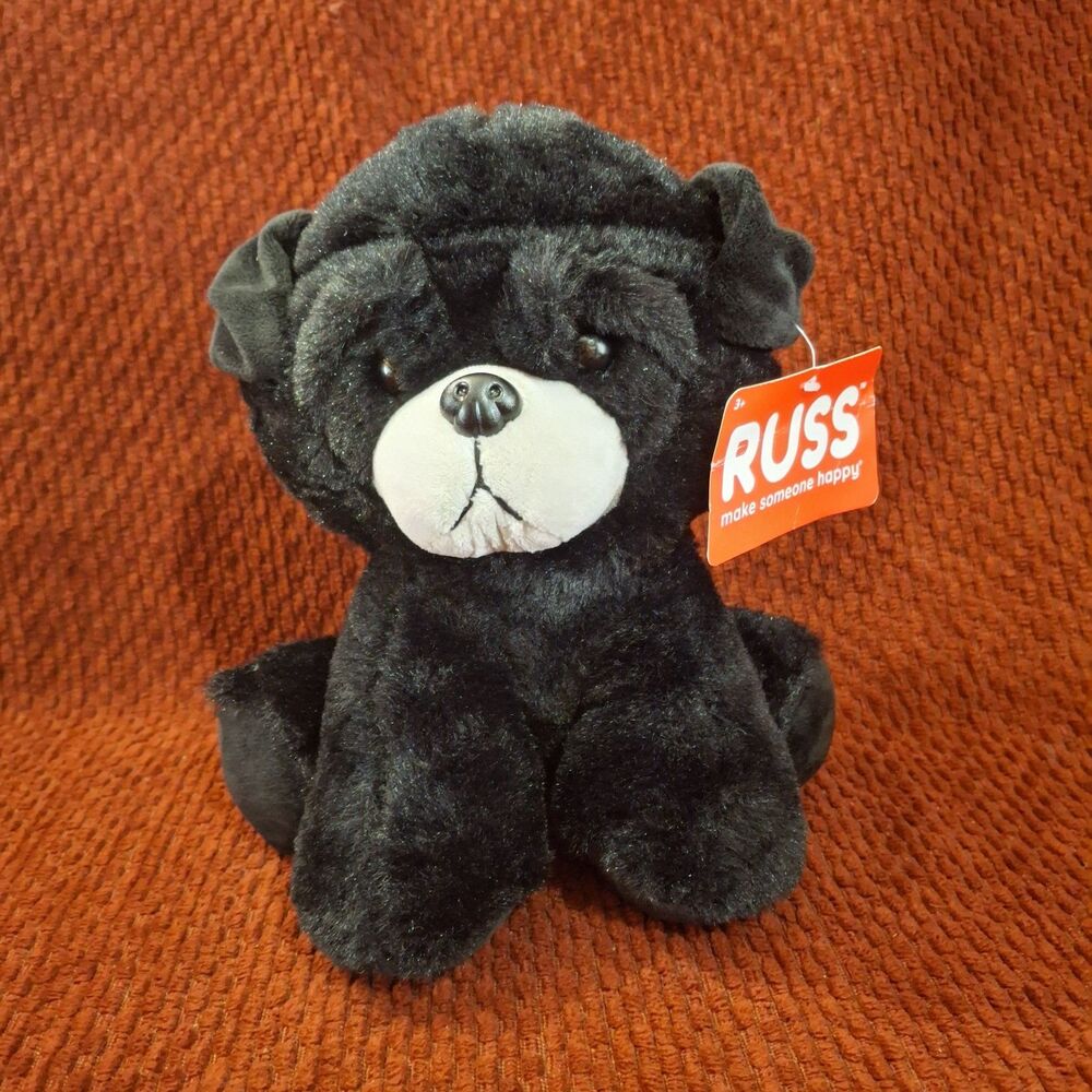 Russ Realistic Pug Dog  Puppy Plush Soft Sitting Life Like Black Animal Toy Gray